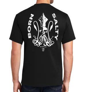 Men's Born Salty Skull Kraken Short Sleeve Black Cotton T-Shirt