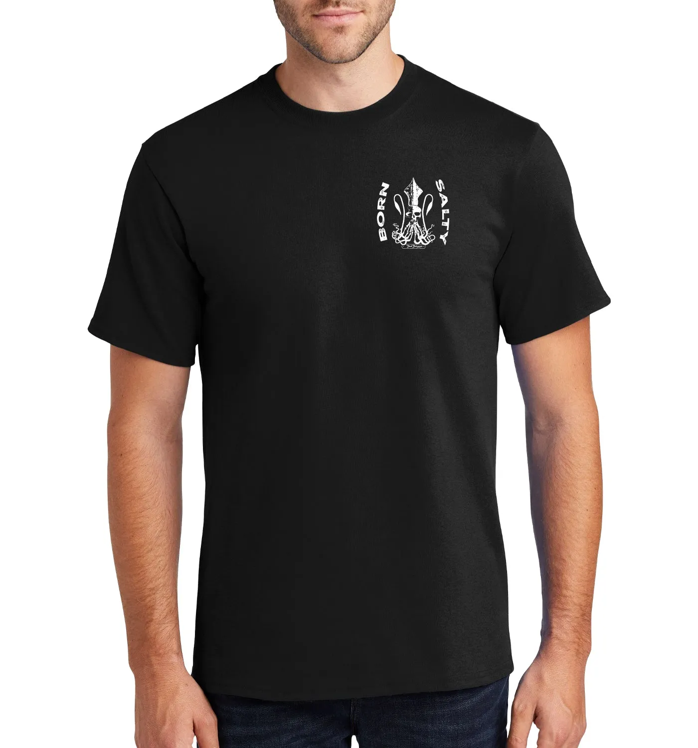 Men's Born Salty Skull Kraken Short Sleeve Black Cotton T-Shirt