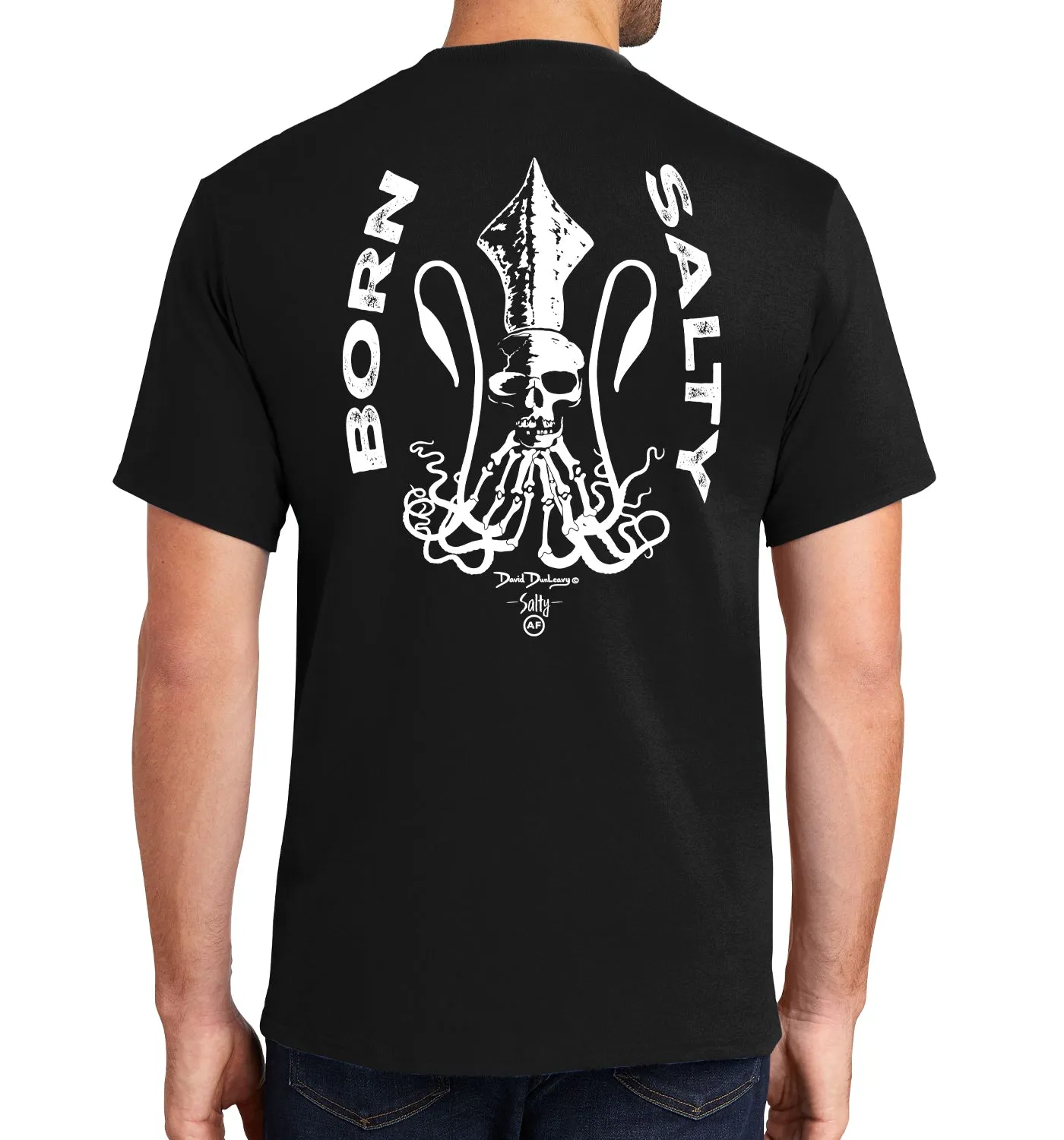 Men's Born Salty Skull Kraken Short Sleeve Black Cotton T-Shirt
