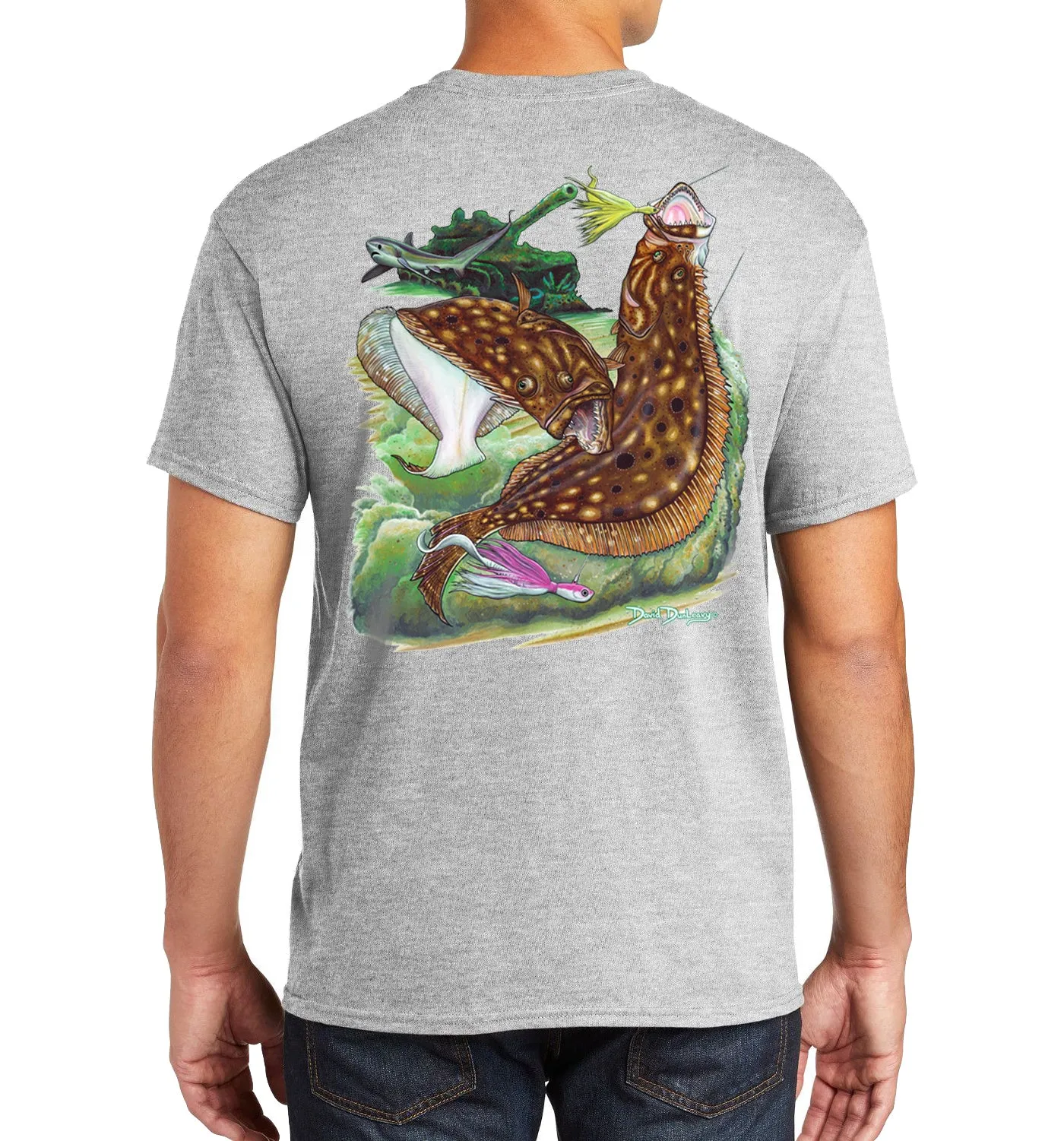 Men's Flounder Reef Short Sleeve Cotton Athletic Heather Pocket T-Shirt