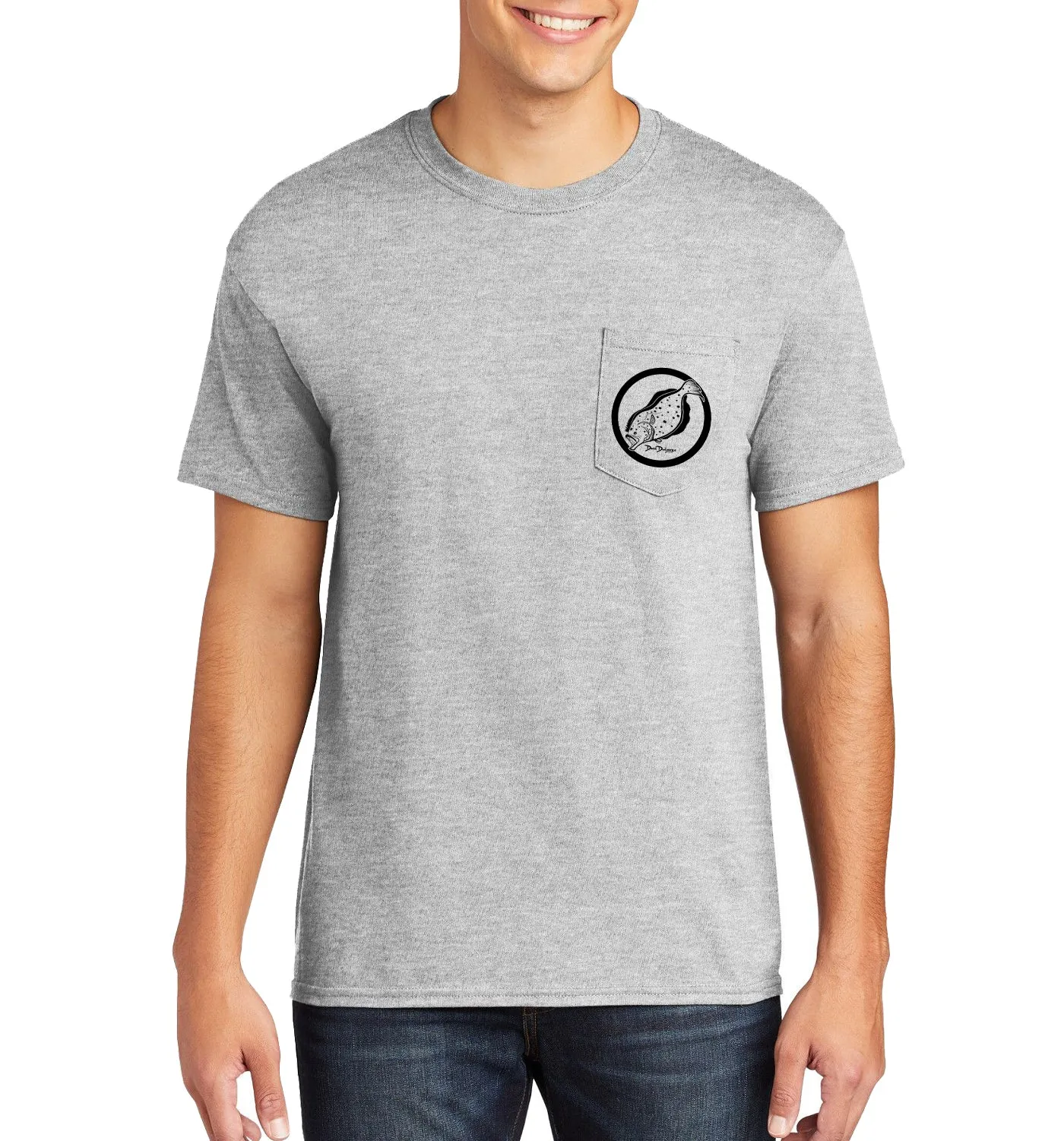 Men's Flounder Reef Short Sleeve Cotton Athletic Heather Pocket T-Shirt