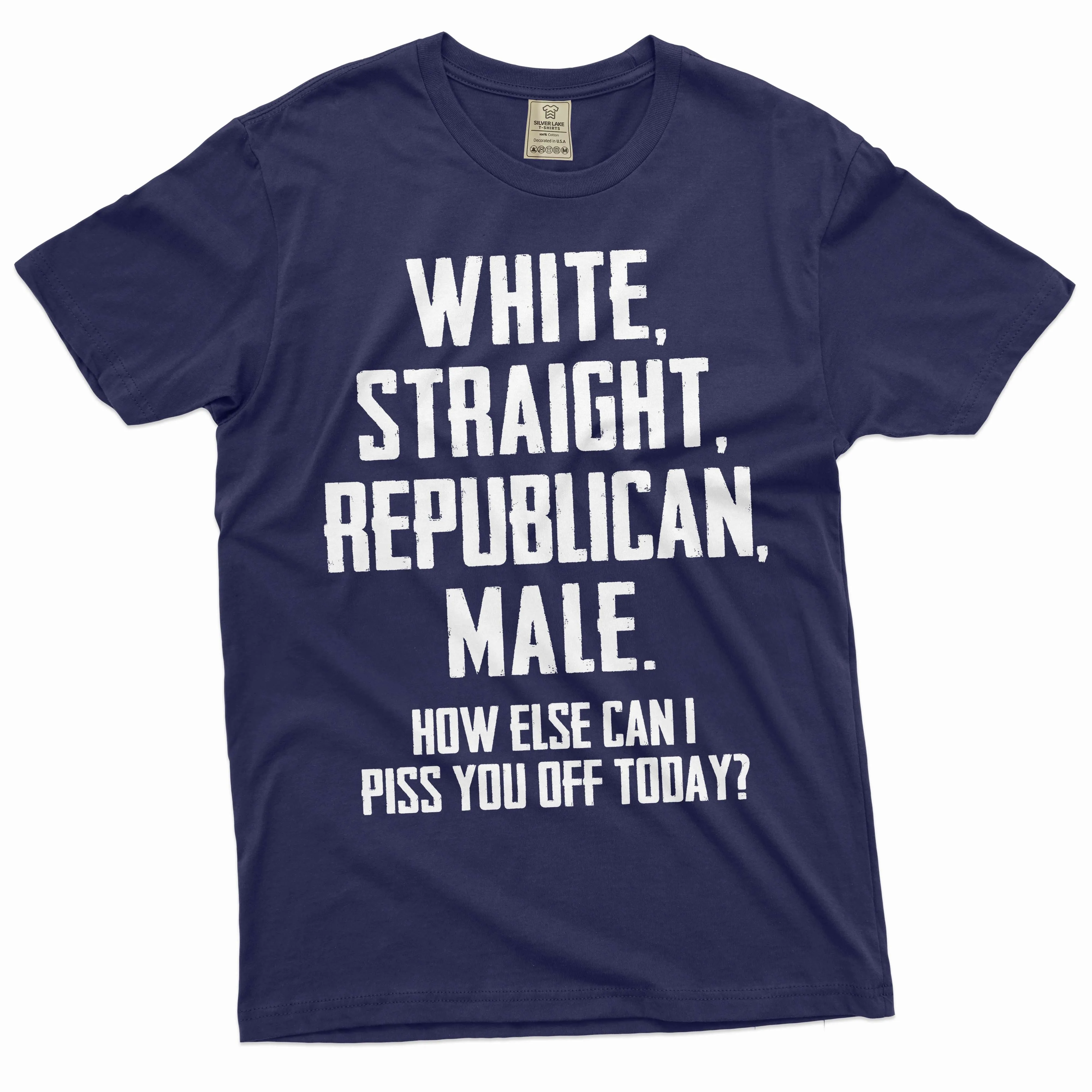 Men's Funny Shirt White Straight Republican Male Shirt Funny Gifts USA Patriotic Shirt