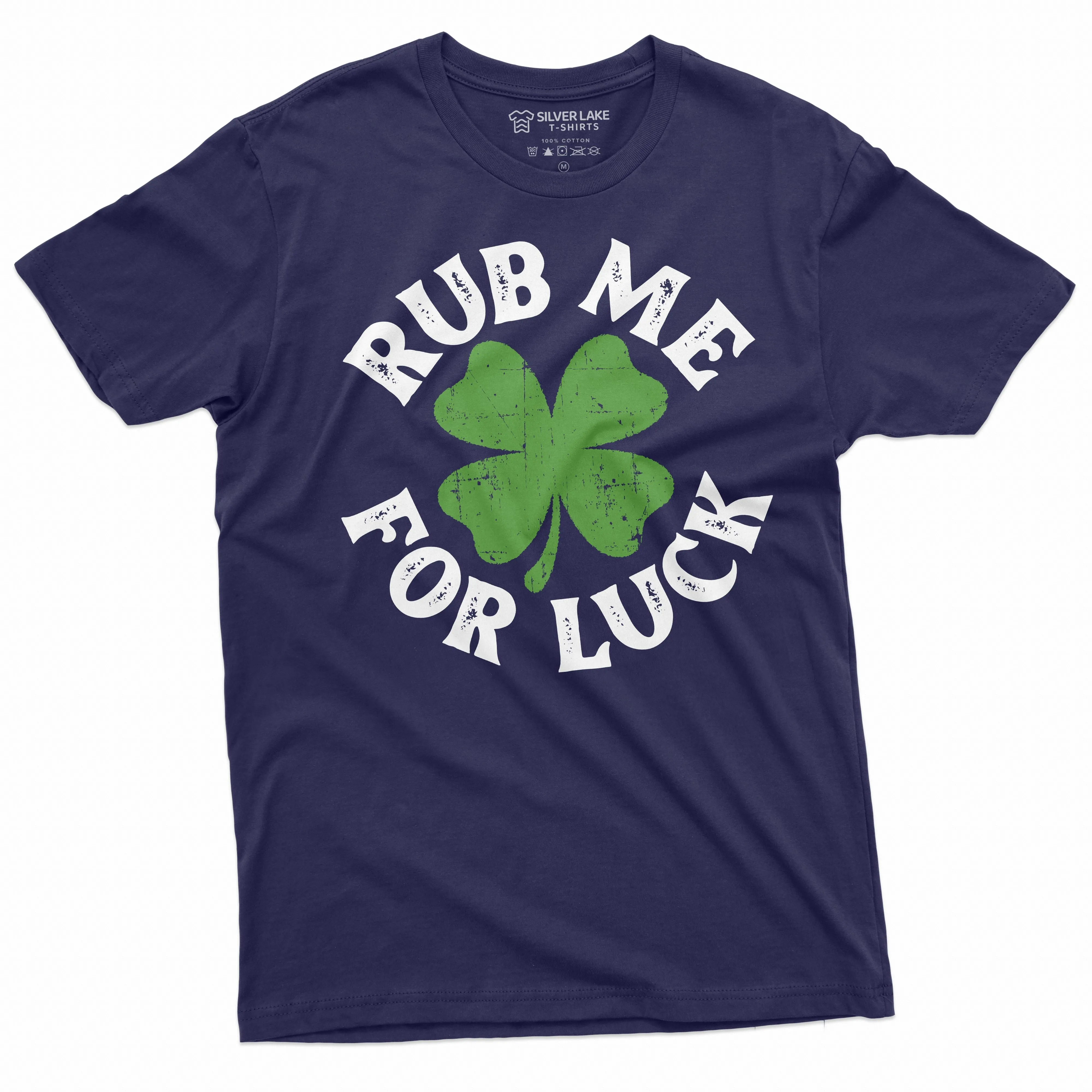 Men's St. Patrick's Day funny T-shirt rub me for luck Irish Clover Shamrock Lucky Tee