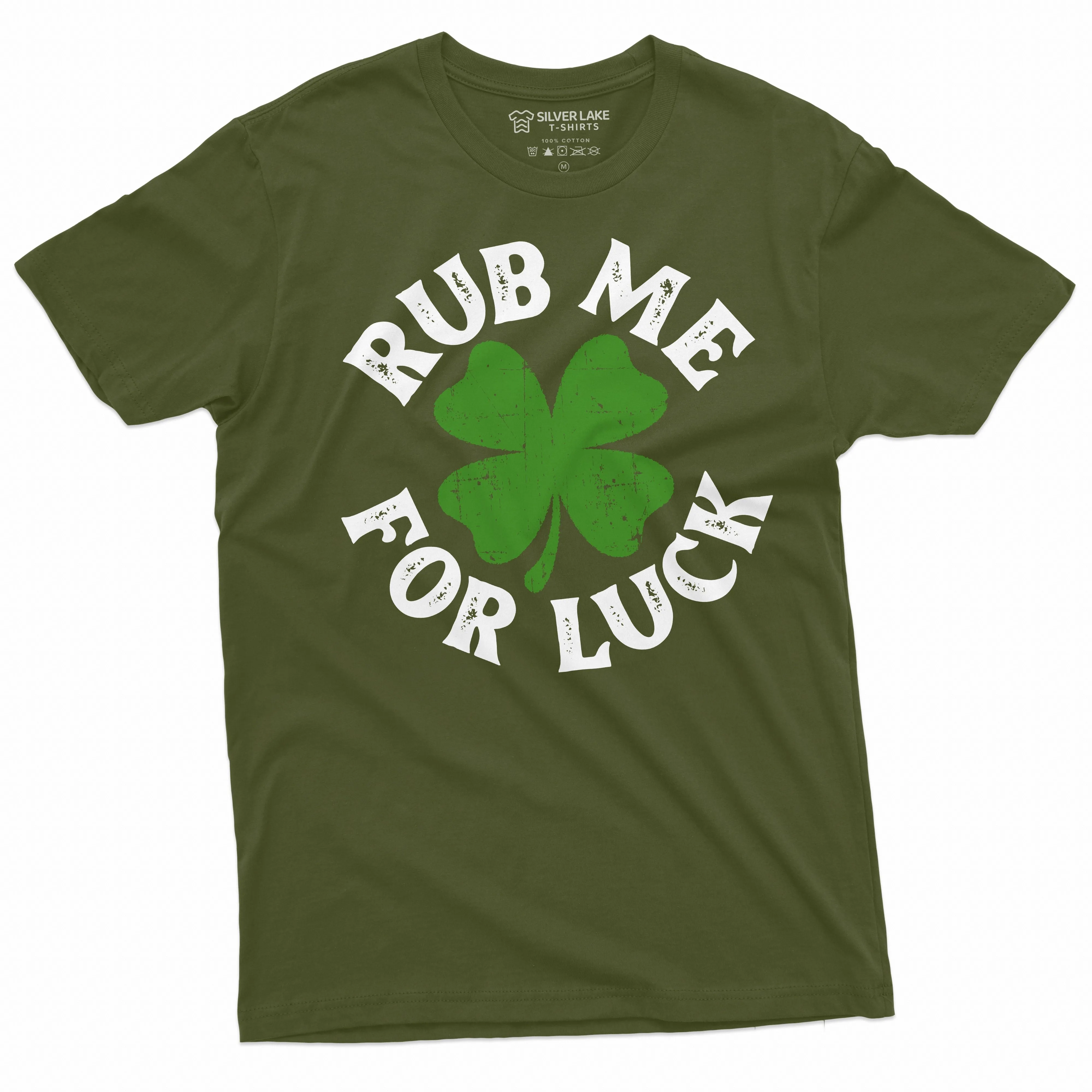 Men's St. Patrick's Day funny T-shirt rub me for luck Irish Clover Shamrock Lucky Tee