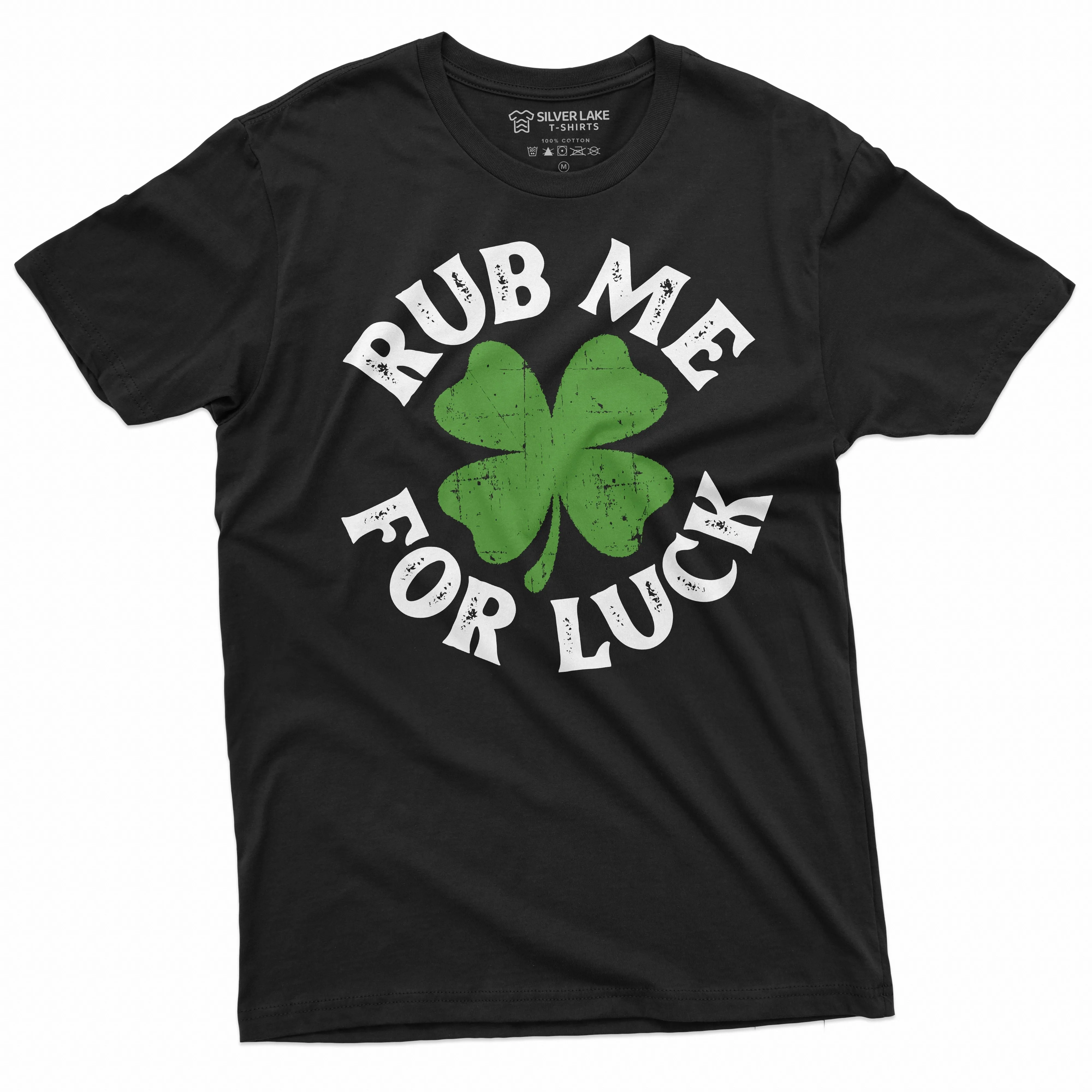 Men's St. Patrick's Day funny T-shirt rub me for luck Irish Clover Shamrock Lucky Tee