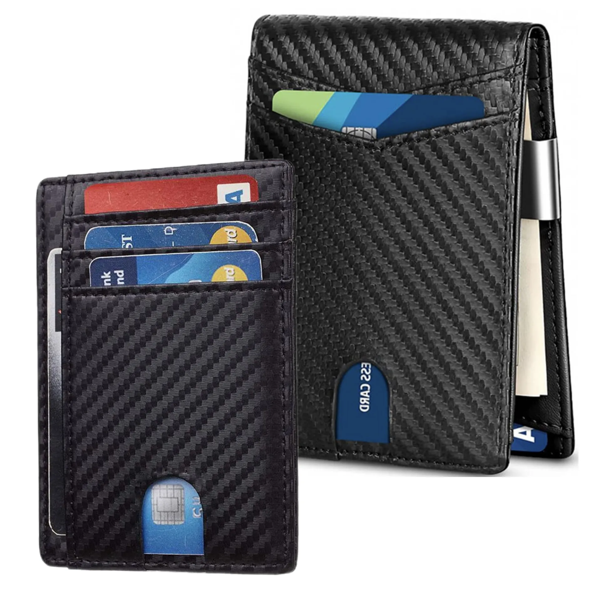 Men‘s Wallet with Money Slim and Cash Clip - RFID Blocking Carbon Fiber Wallet