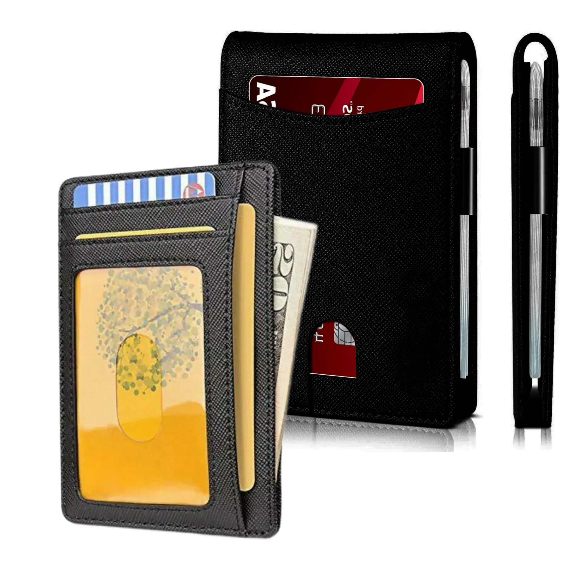 Men‘s Wallet with Money Slim and Cash Clip - RFID Blocking Carbon Fiber Wallet