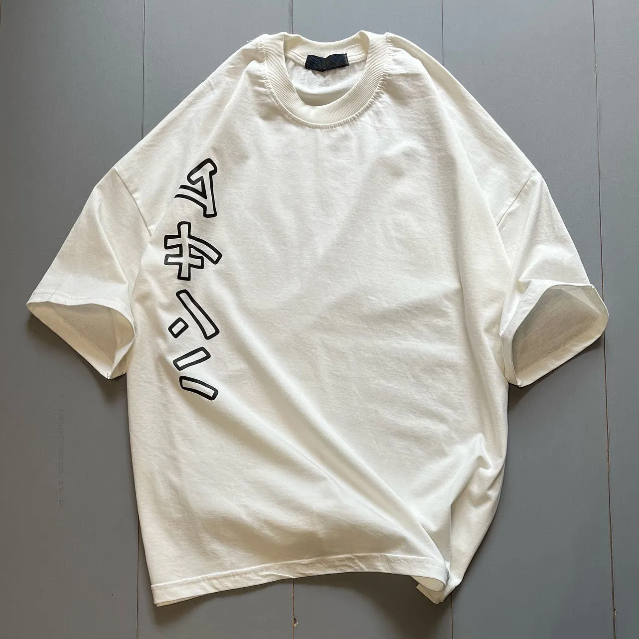 Men's white day pattern short sleeve cotton T-shirt