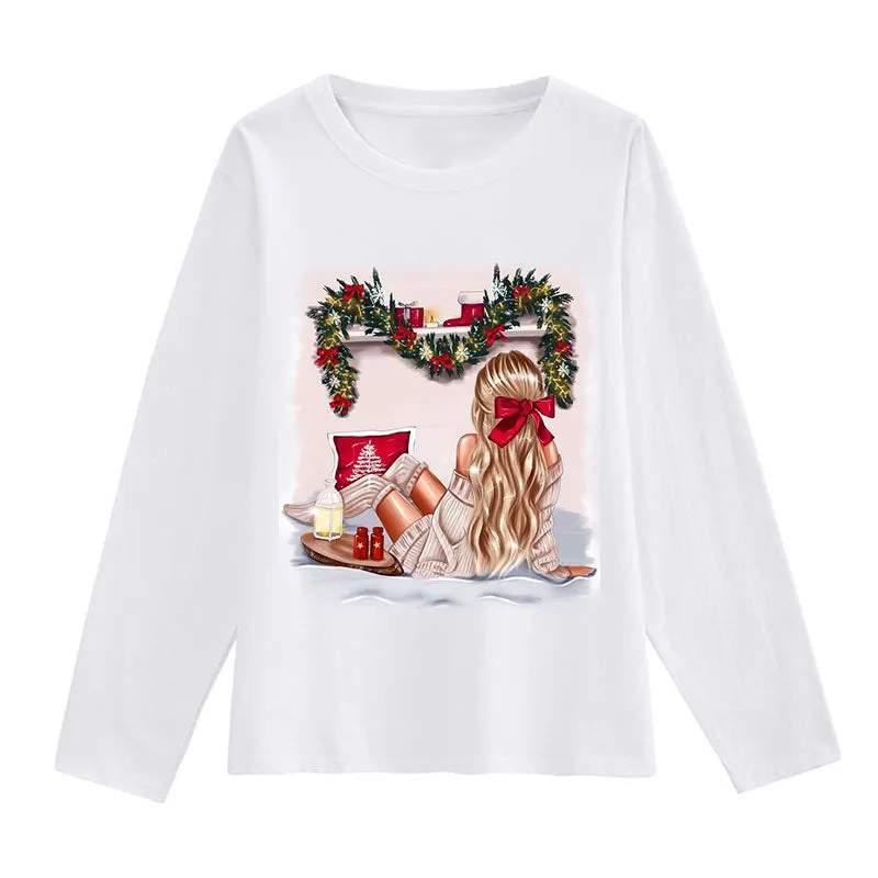 Merry Christmas Women White T-Shirt H