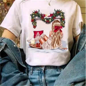 Merry Christmas Women White T-Shirt H