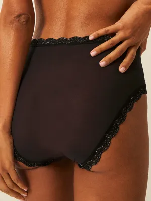 Mesh High Rise Knicker - Black Sparkle Lace