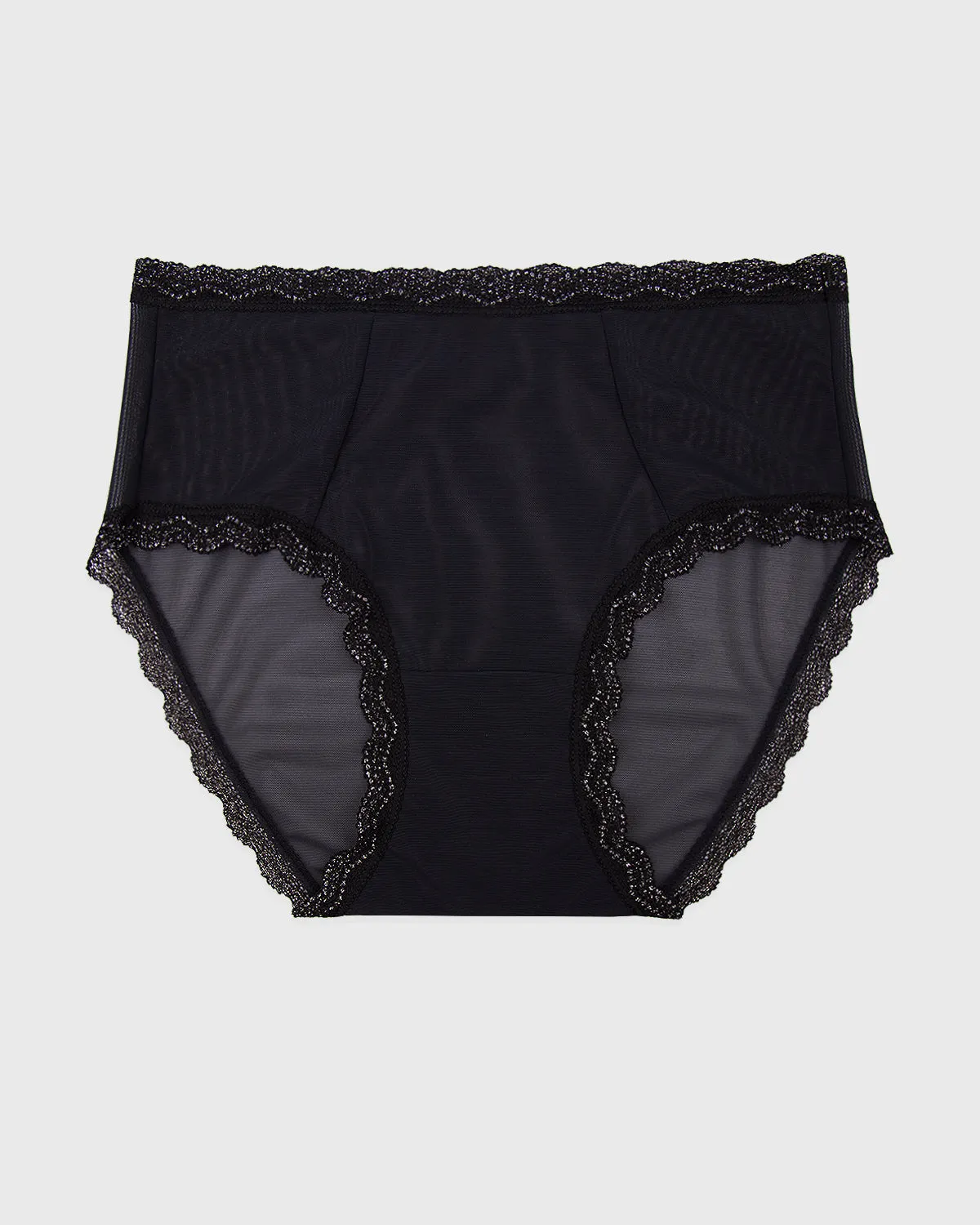 Mesh High Rise Knicker - Black Sparkle Lace