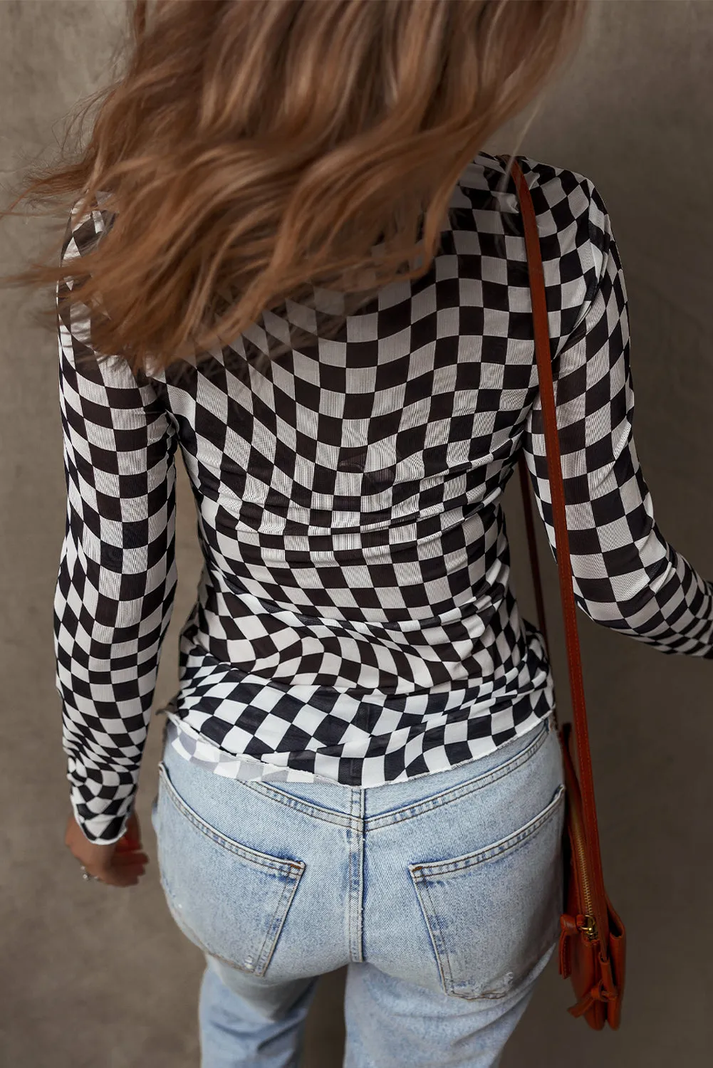 Mesh Mock Neck Long Sleeve Top