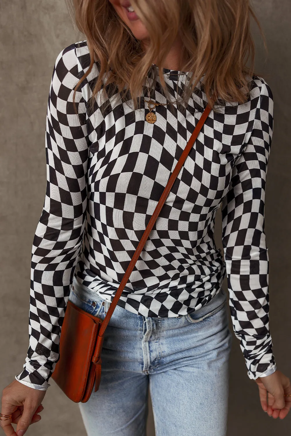 Mesh Mock Neck Long Sleeve Top