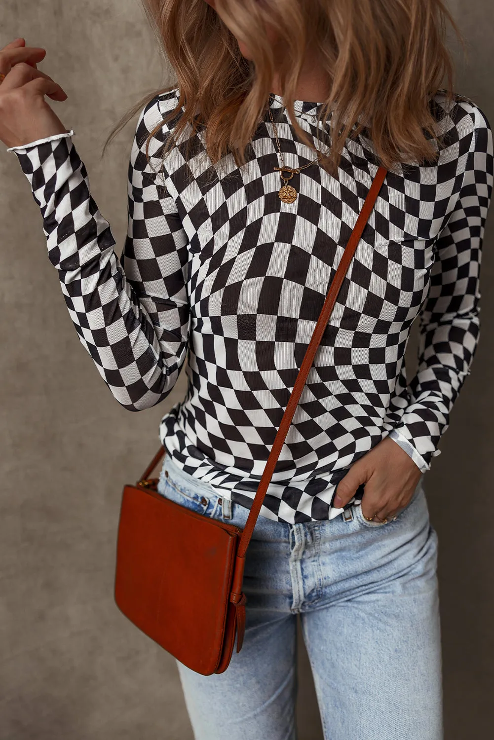 Mesh Mock Neck Long Sleeve Top
