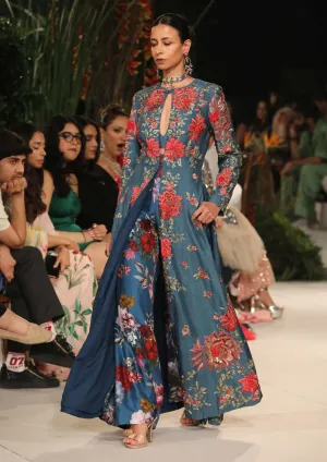 Midnight blue embroidered anarkali and trouser set