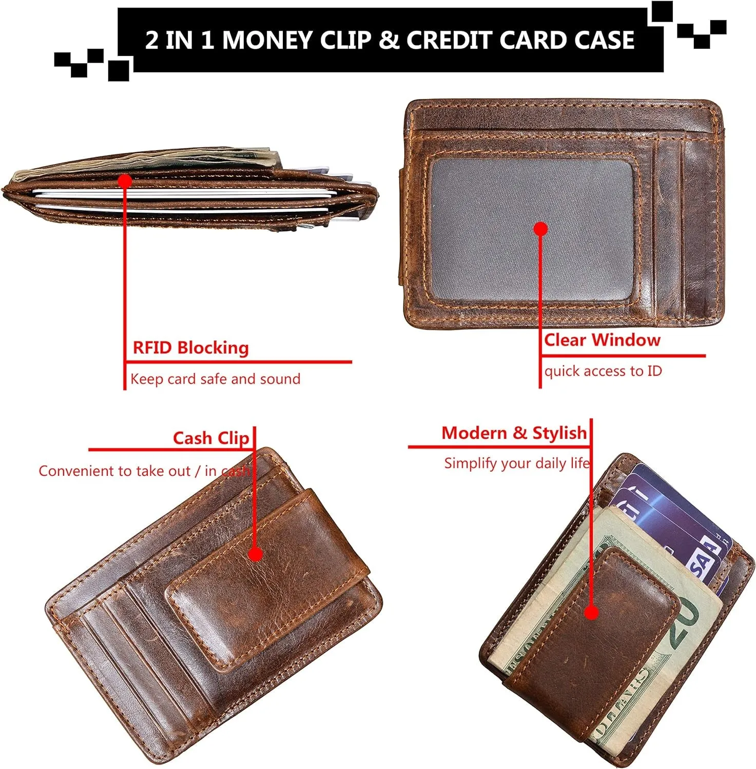 Minimalist Magnetic Money Clip Slim Front Pocket Wallet for Men