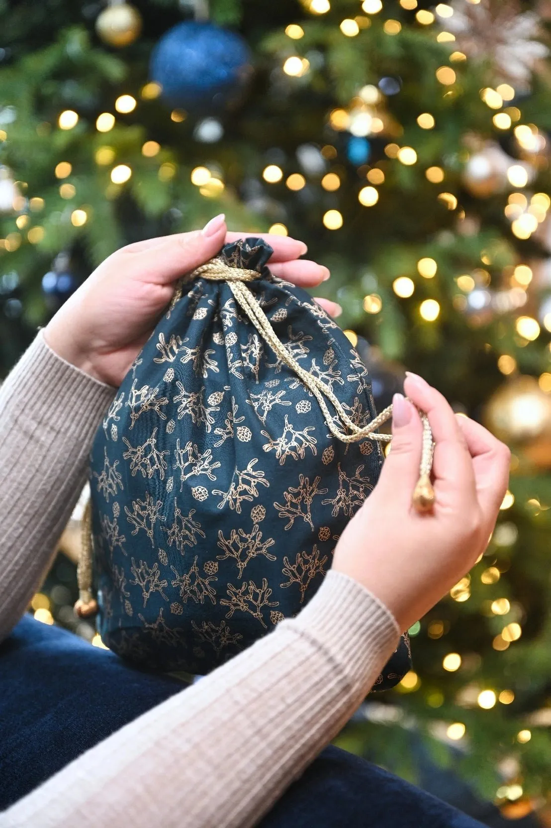 Mistletoe Reusable Cotton Gift Bags by Paper Mirchi