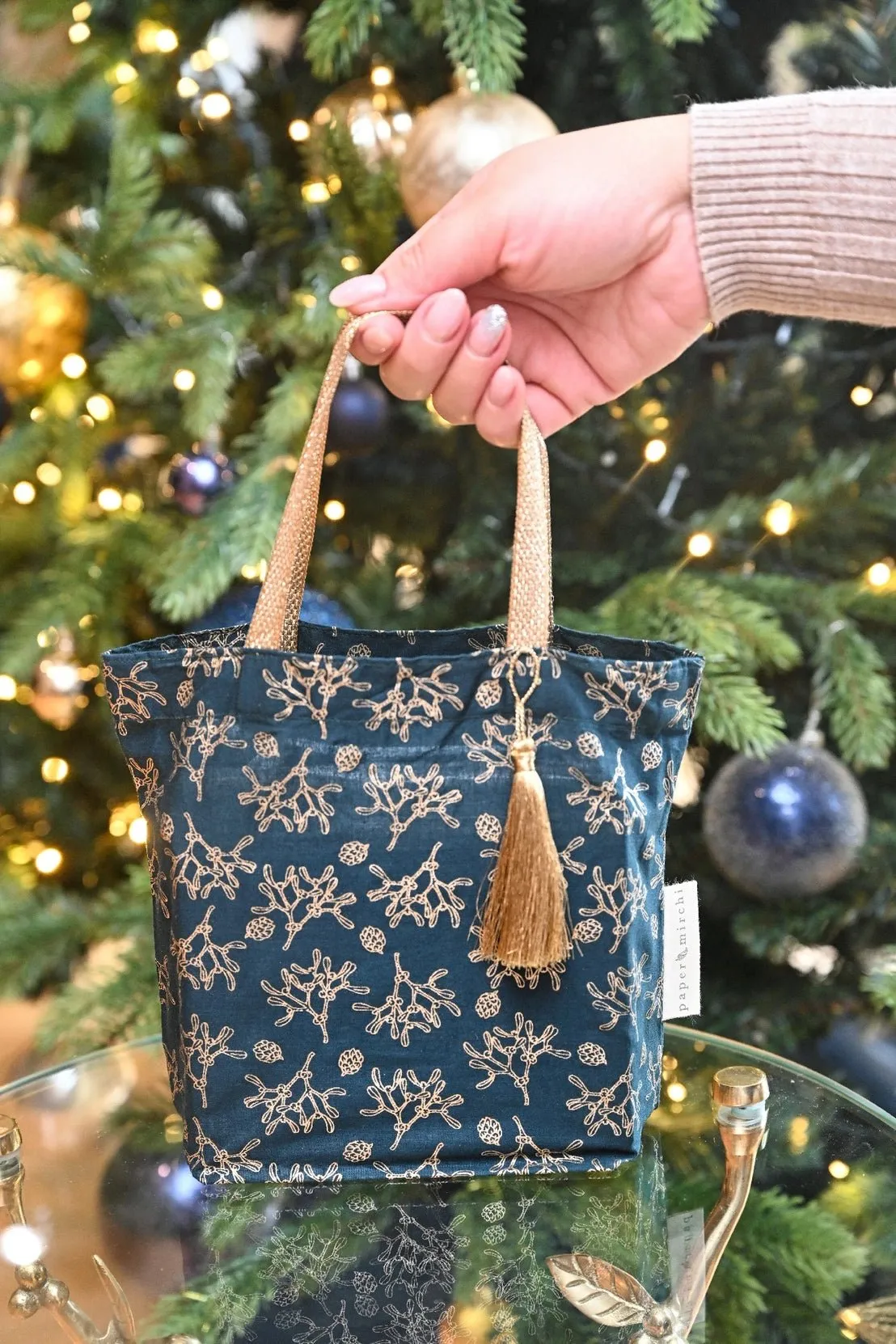 Mistletoe Reusable Gift Tote Bags by Paper Mirchi