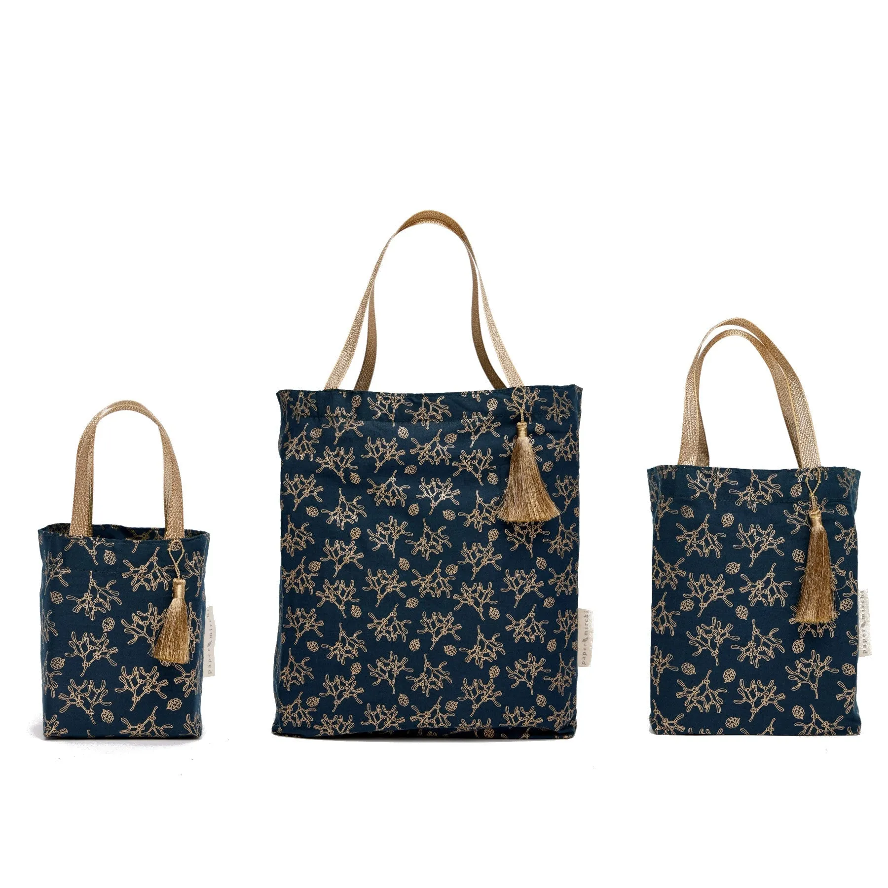 Mistletoe Reusable Gift Tote Bags by Paper Mirchi