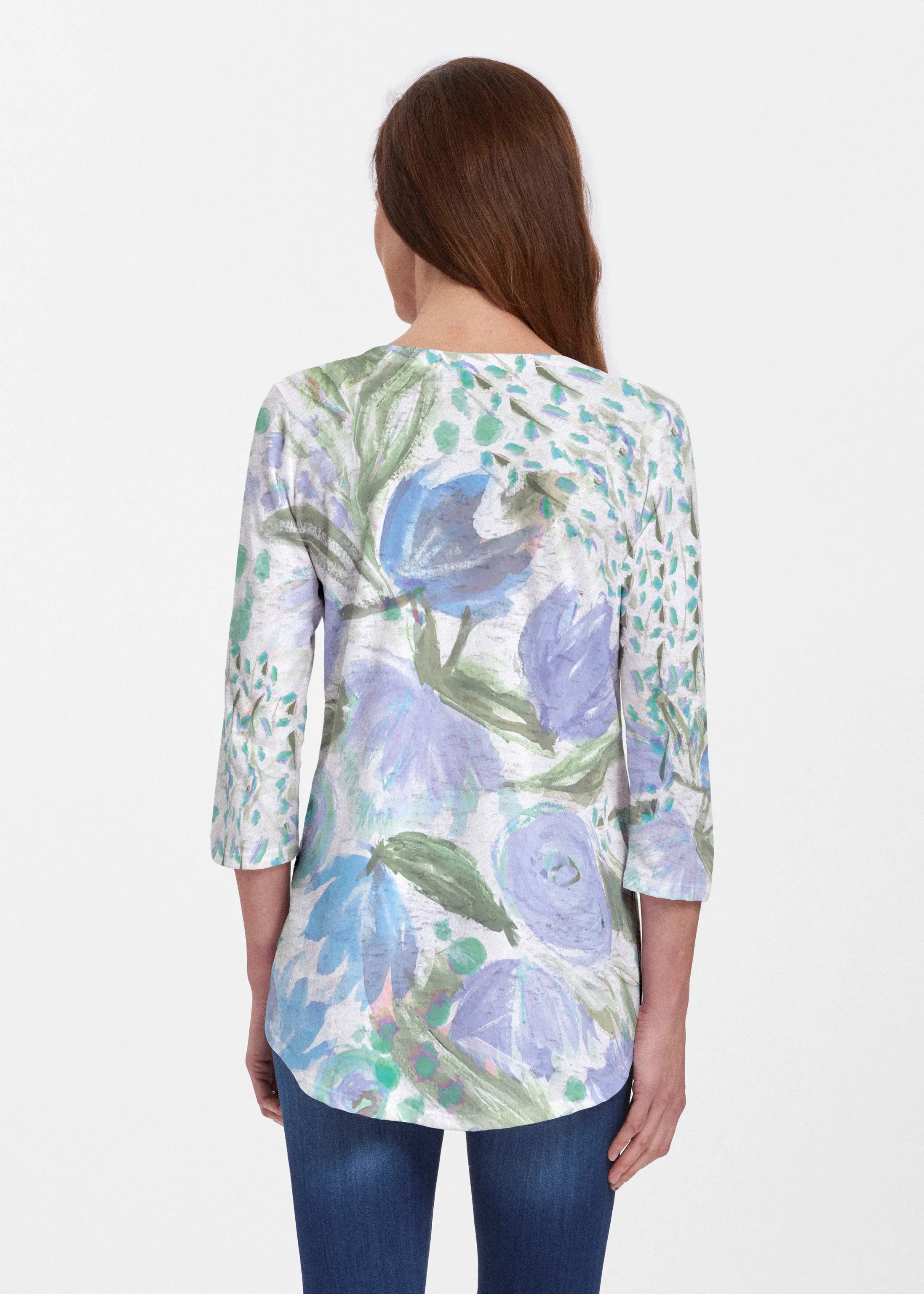 Monet Blue (17178) ~ Signature V-neck Flowy Tunic