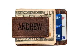 Money Clip Genuine Leather With ID Window - Brown