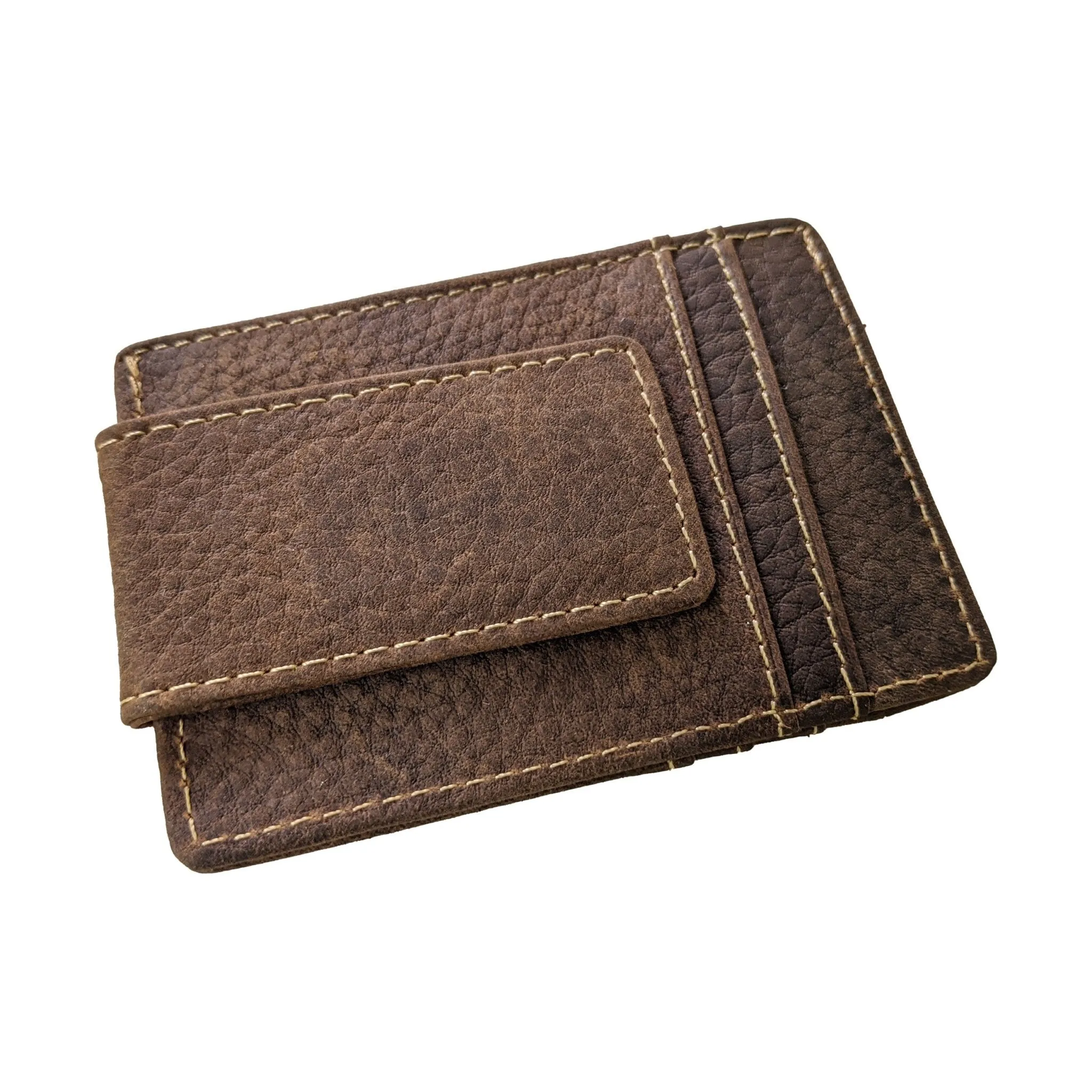 Money Clip Genuine Leather With ID Window - Brown