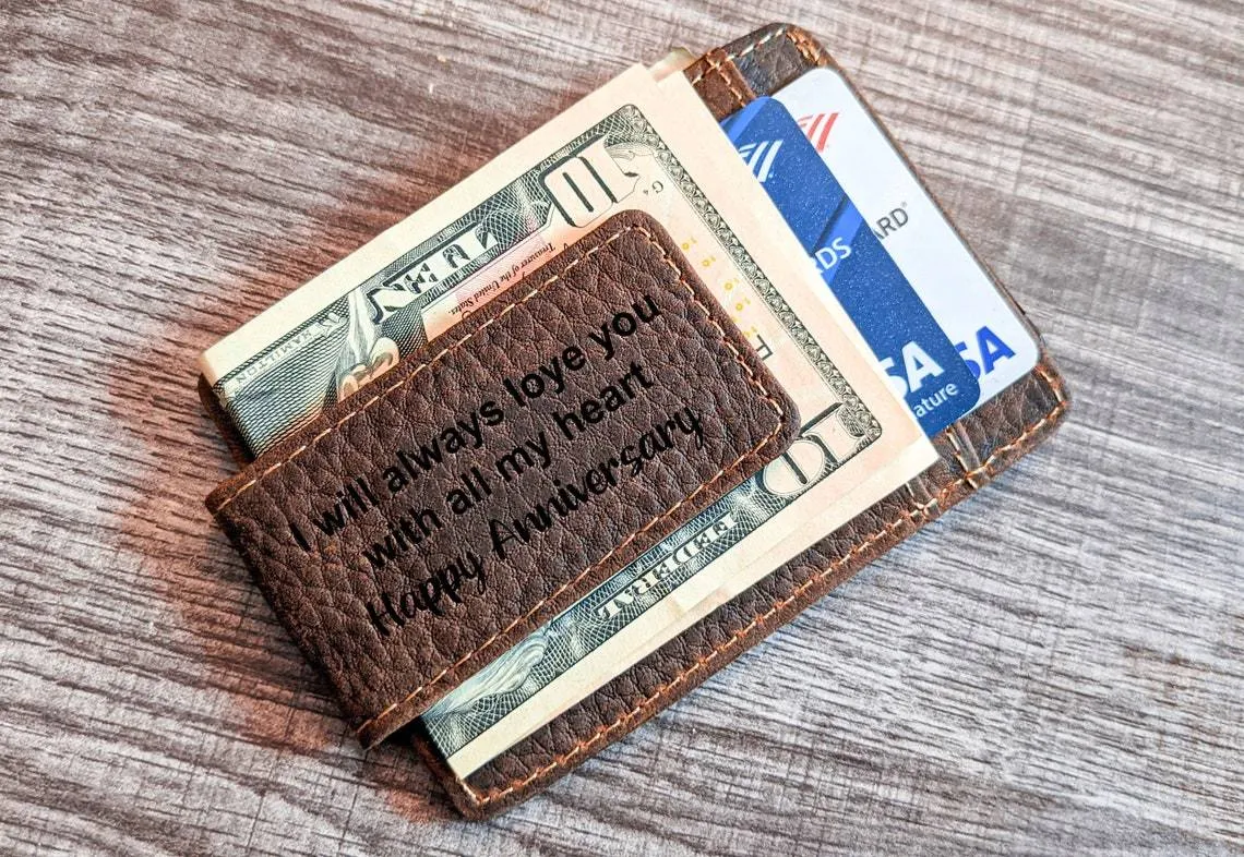 Money Clip Genuine Leather With ID Window - Brown