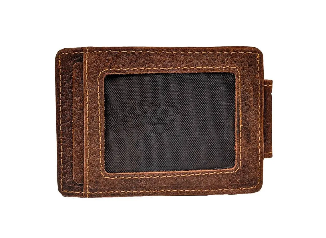 Money Clip Genuine Leather With ID Window - Brown