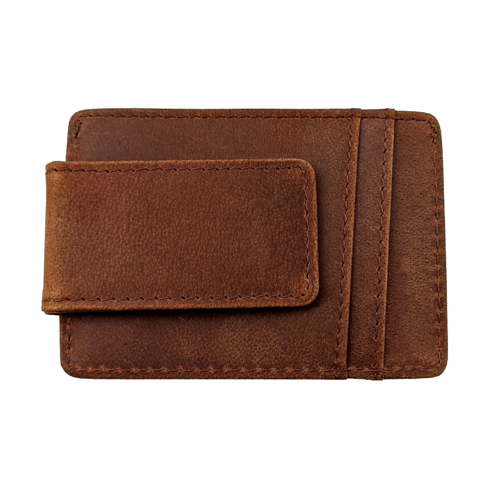 Money Clip Genuine Leather With ID Window - Light Brown