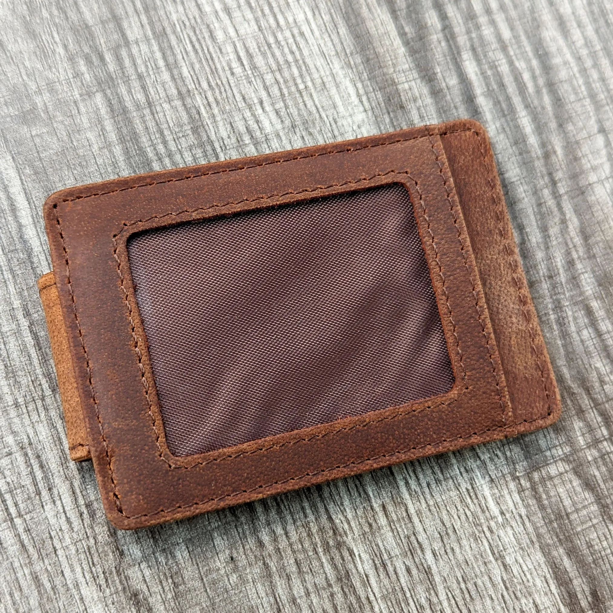 Money Clip Genuine Leather With ID Window - Light Brown