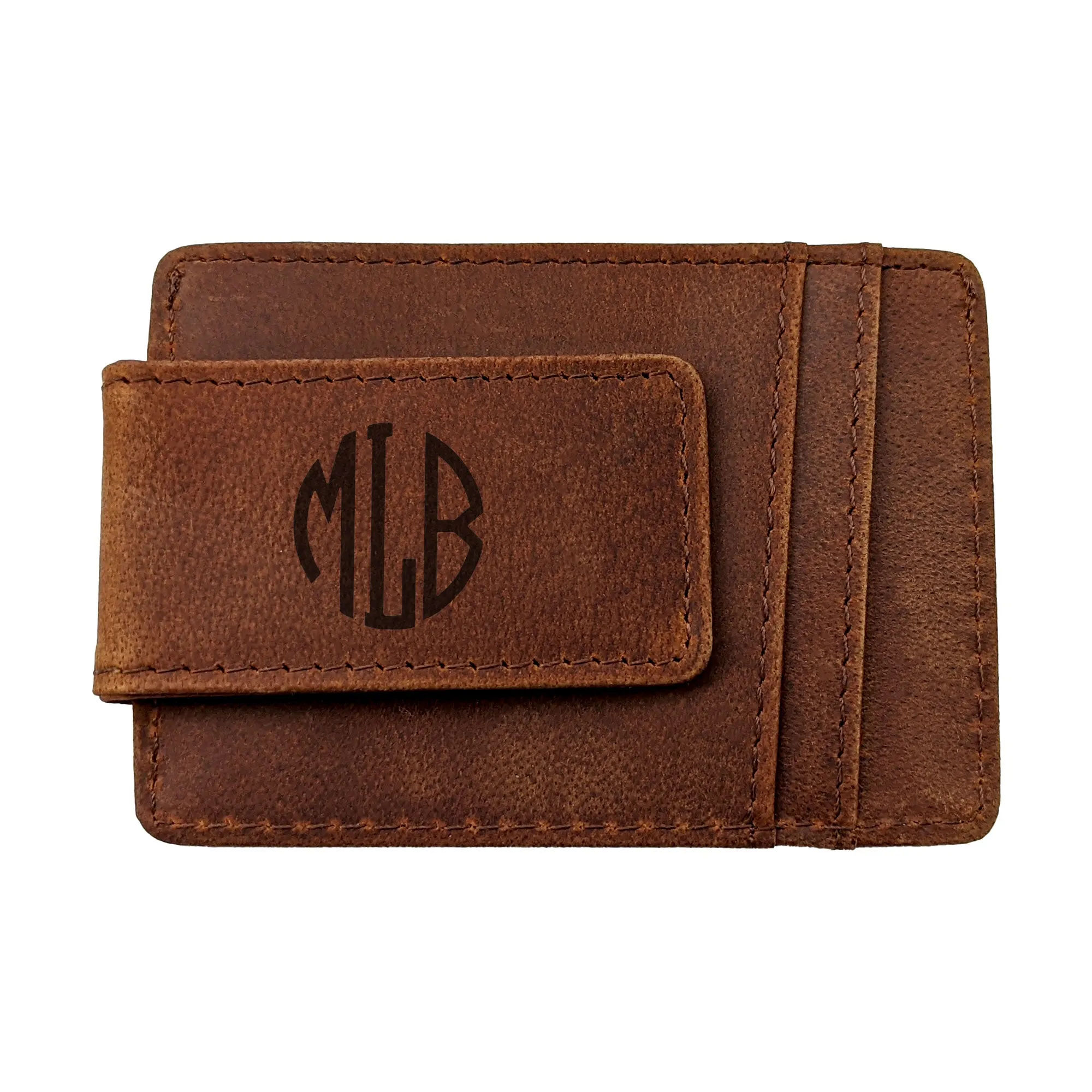 Money Clip Genuine Leather With ID Window - Light Brown