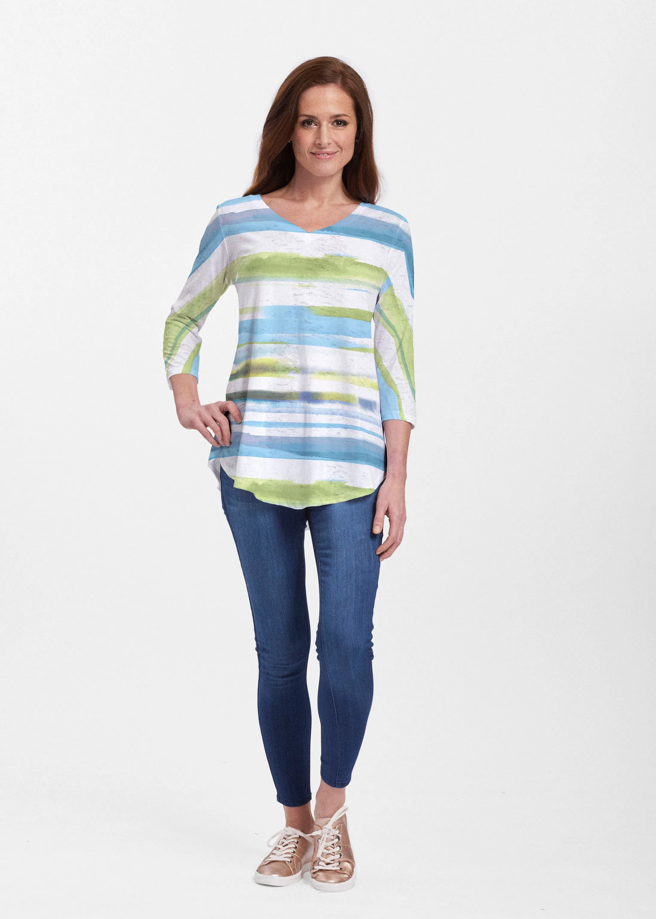 Multi Stripe Blue (7843) ~ Signature V-neck Flowy Tunic