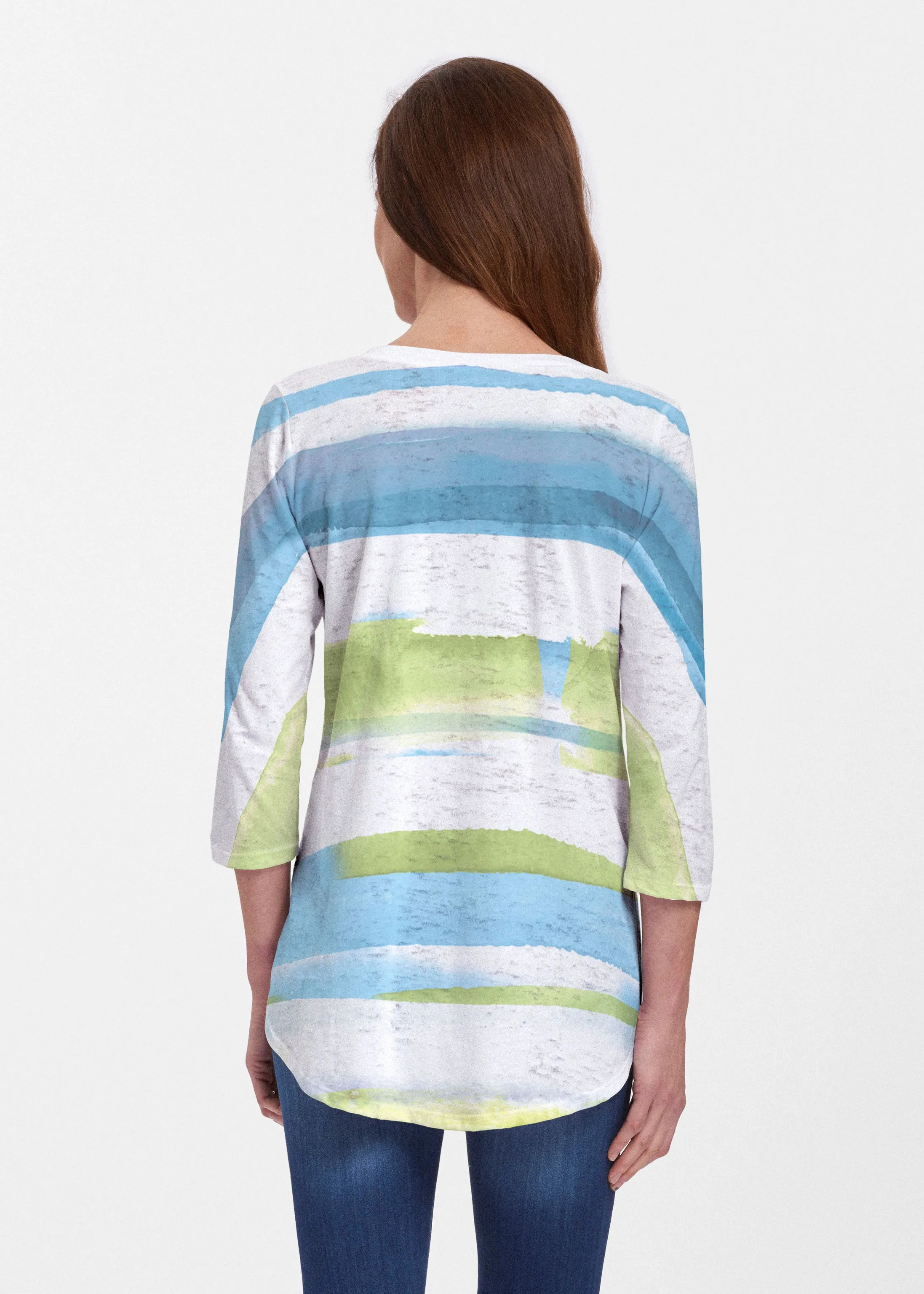 Multi Stripe Blue (7843) ~ Signature V-neck Flowy Tunic
