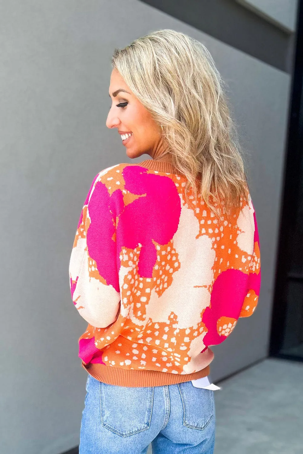 Multicolor Flower Pattern Drop Shoulder Sweater