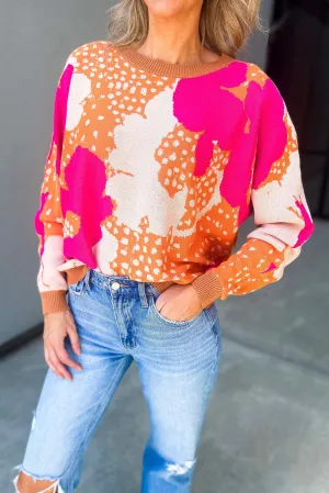 Multicolor Flower Pattern Drop Shoulder Sweater