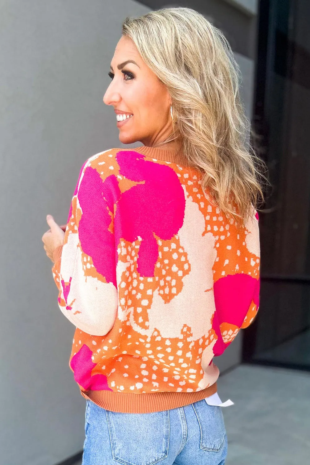 Multicolor Flower Pattern Drop Shoulder Sweater
