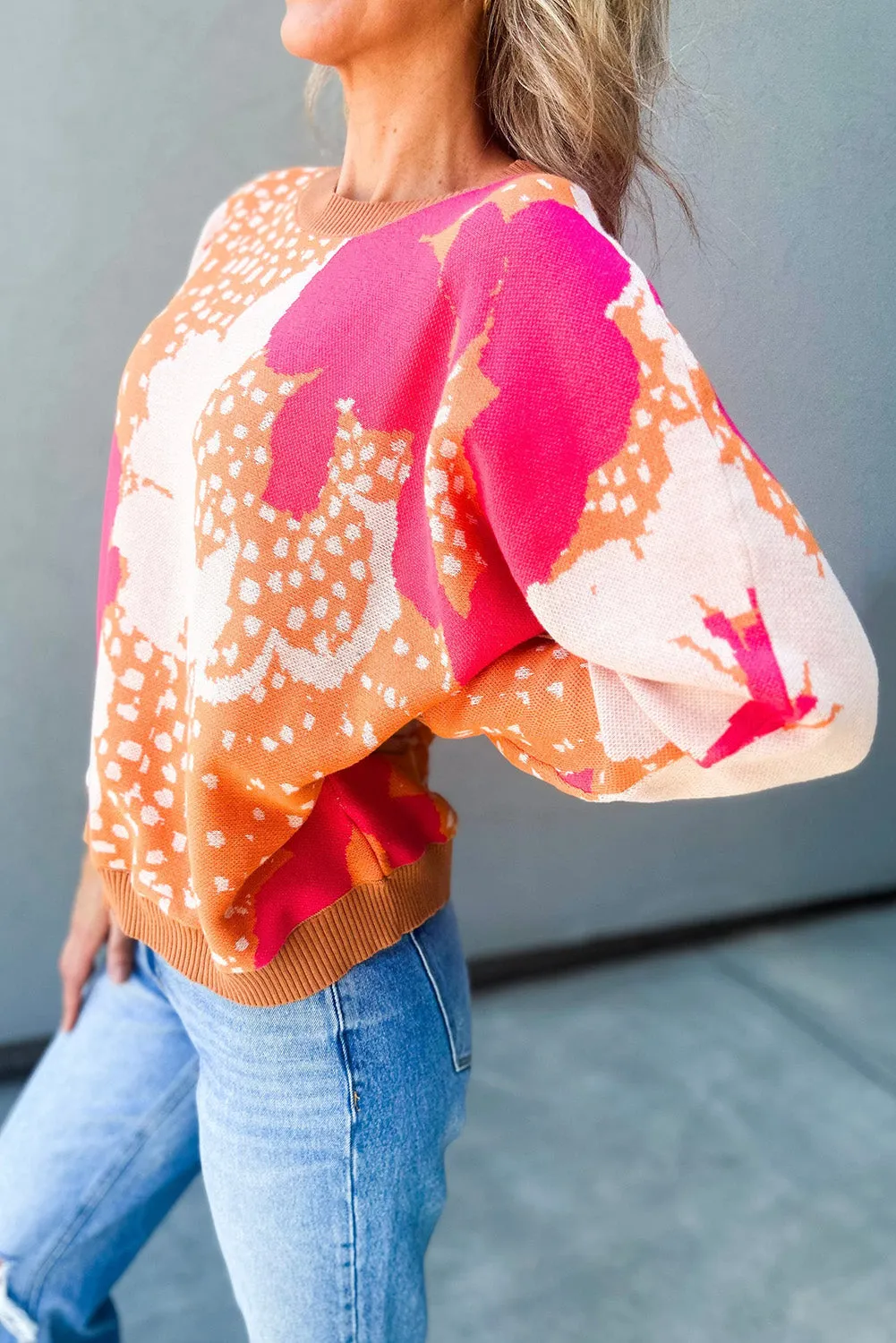 Multicolor Flower Pattern Drop Shoulder Sweater
