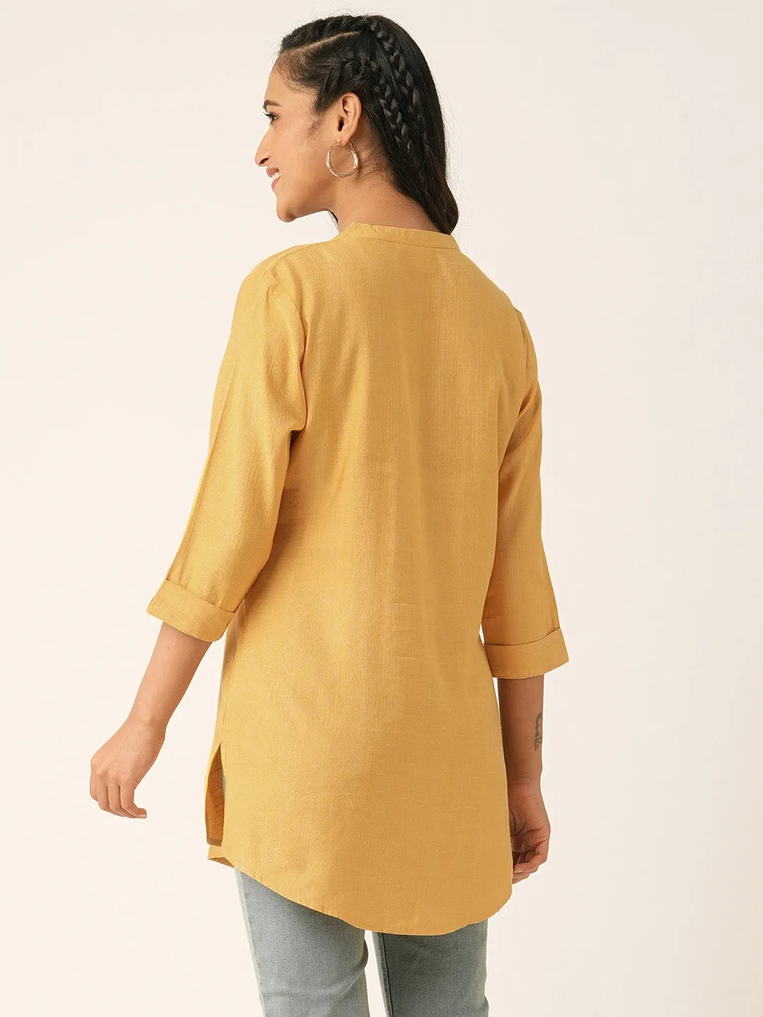 Mustard Comfort Fit Rayon Tunics for Women Online India Hip Length Straight - Zola