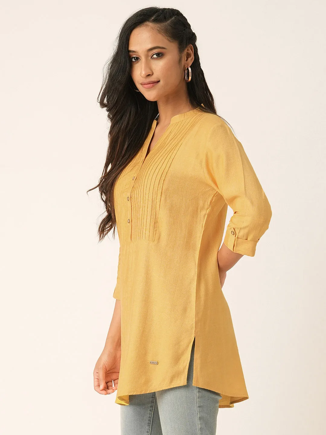Mustard Comfort Fit Rayon Tunics for Women Online India Hip Length Straight - Zola