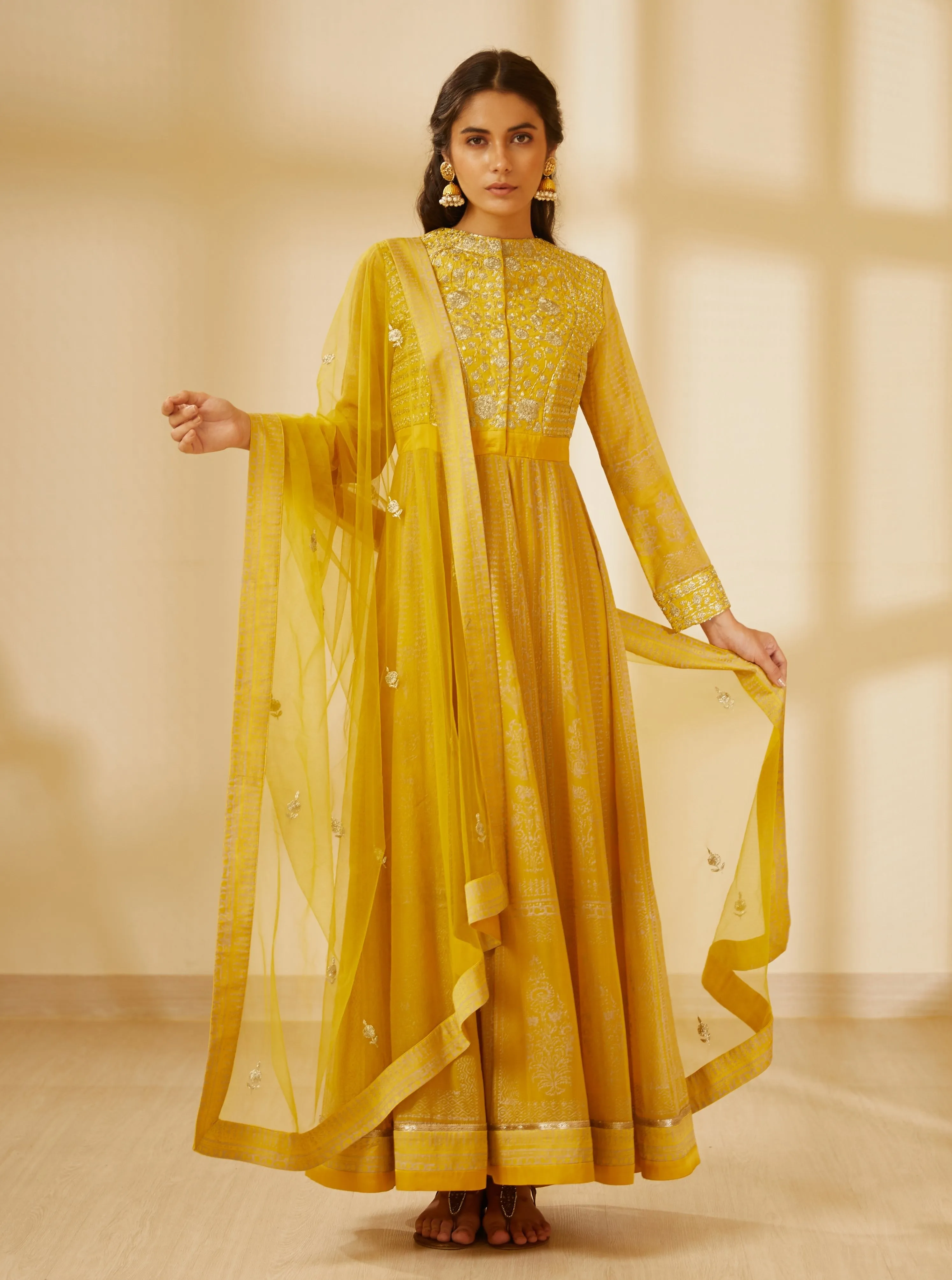Mustard Yellow Anarkali Set