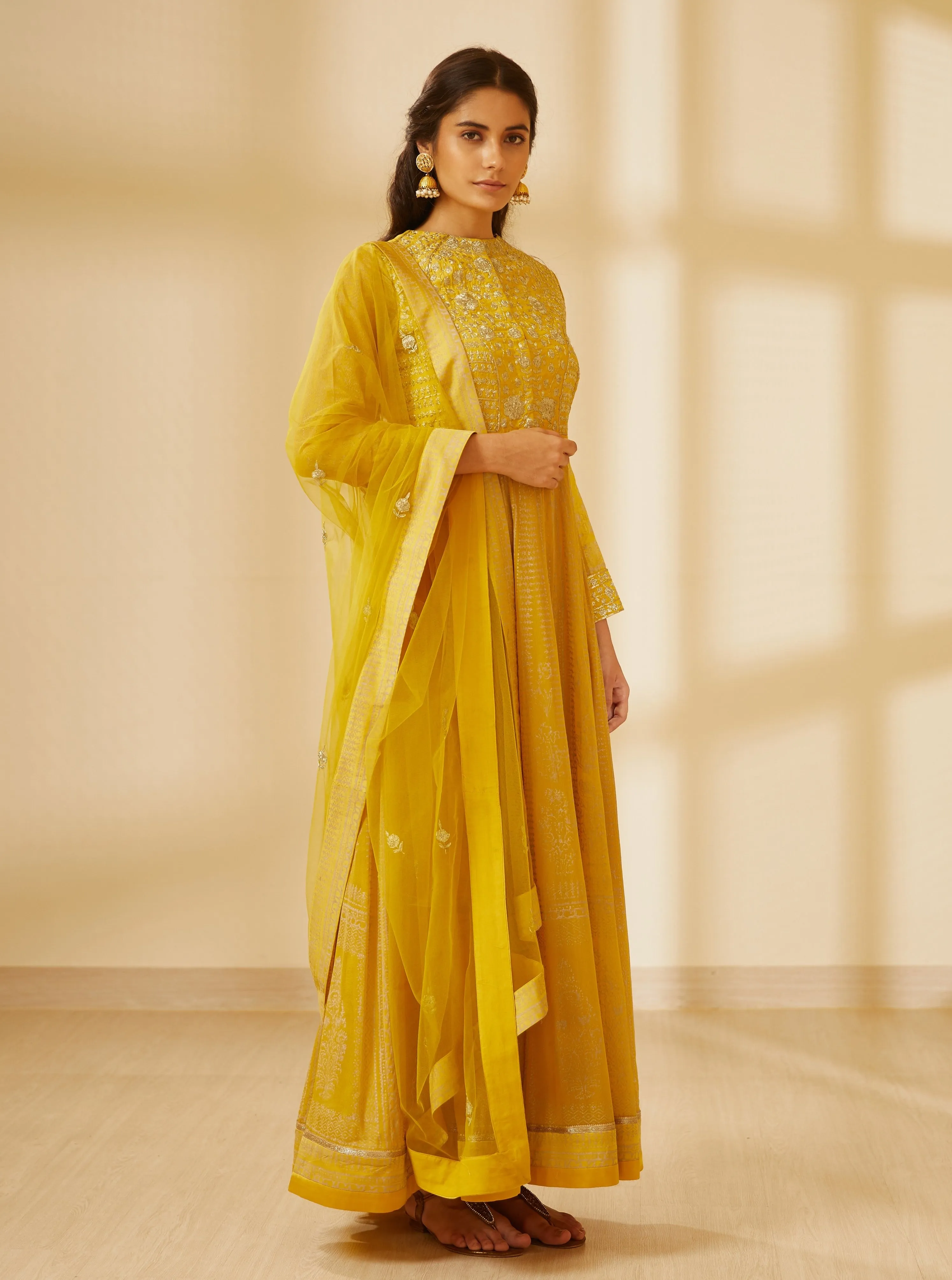 Mustard Yellow Anarkali Set