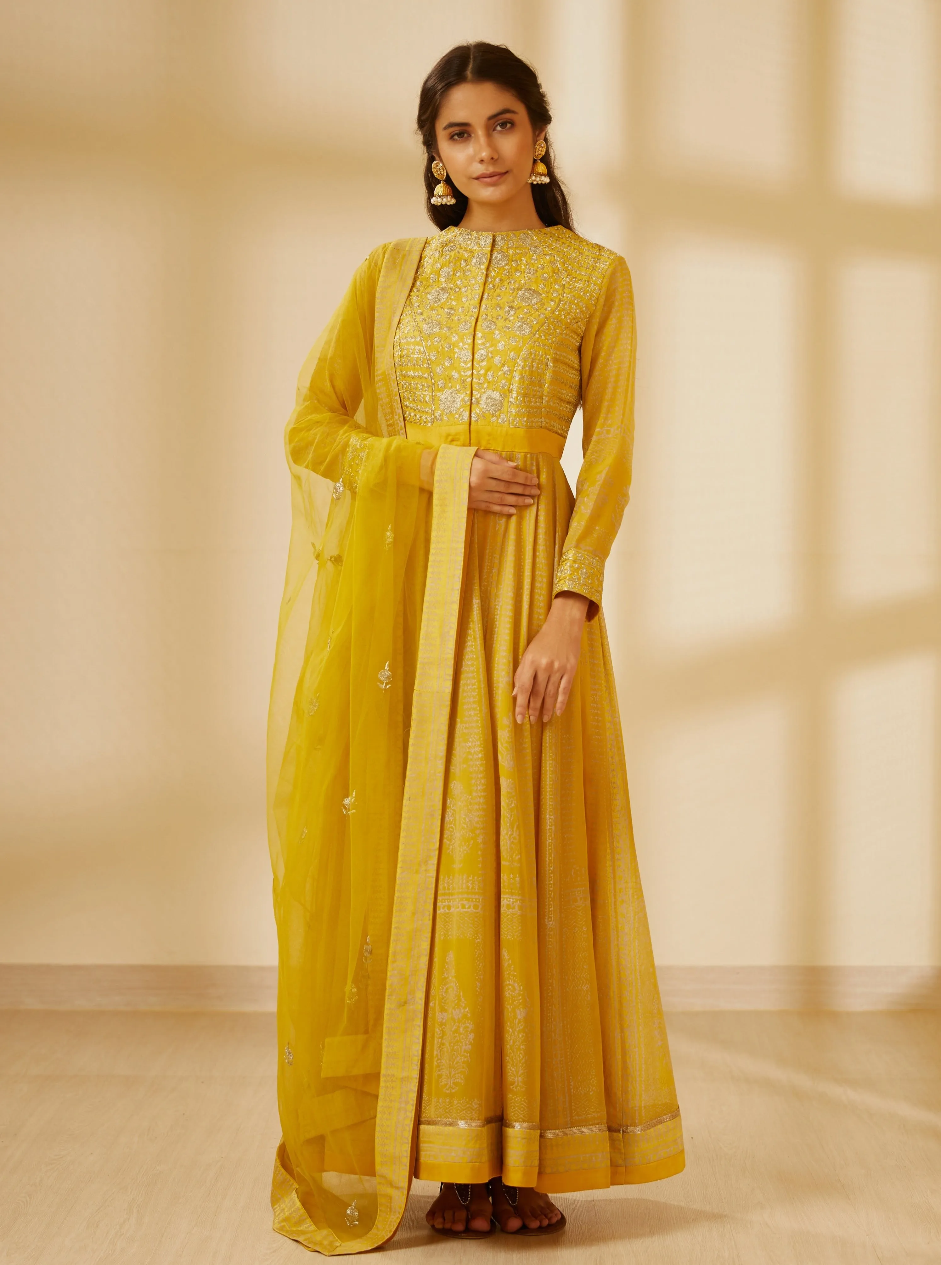 Mustard Yellow Anarkali Set