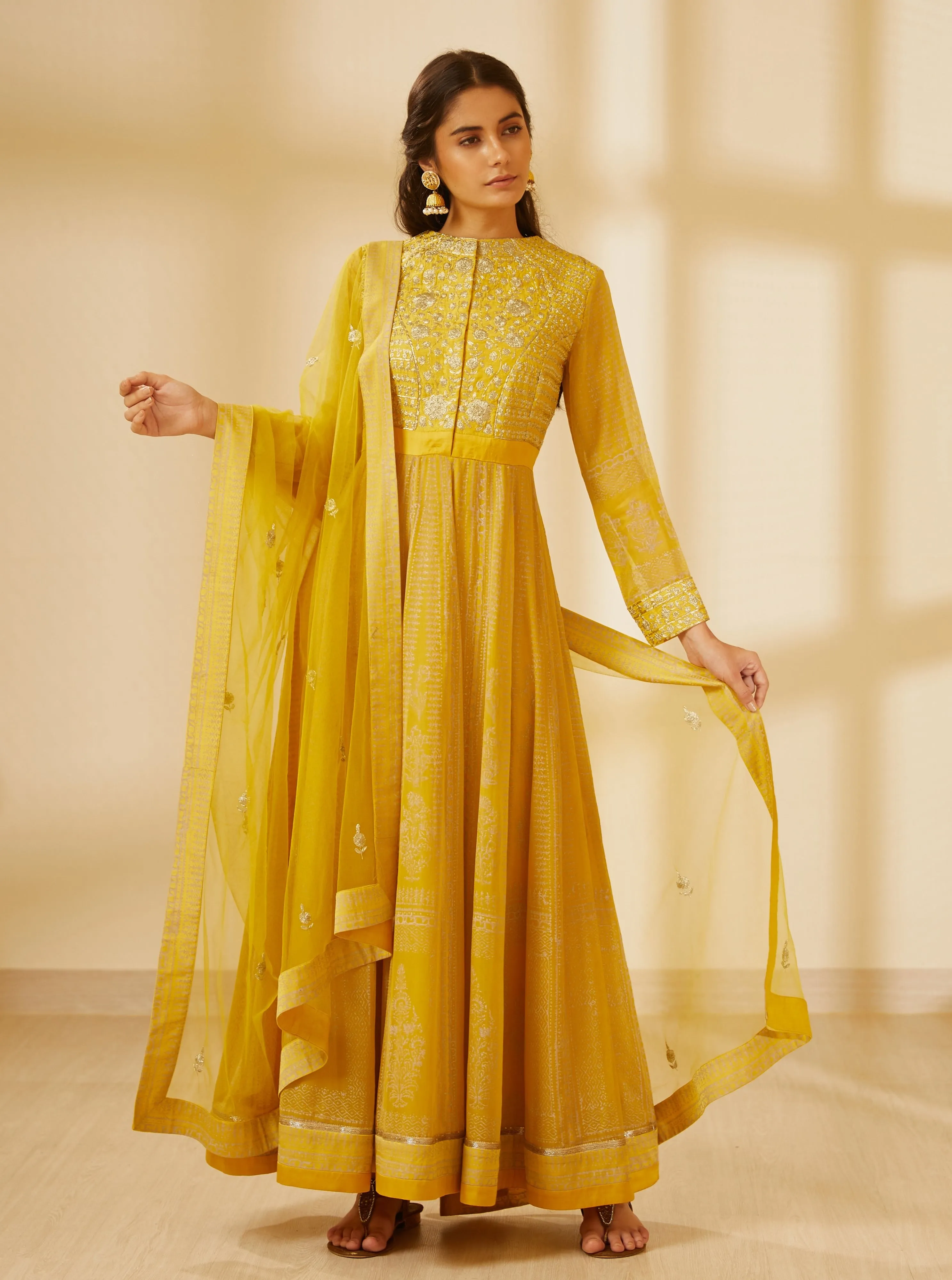 Mustard Yellow Anarkali Set