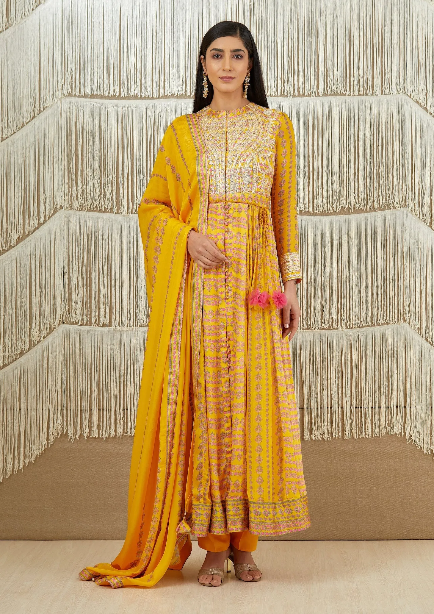 Mustard Yellow Embroidered Anarkali Set