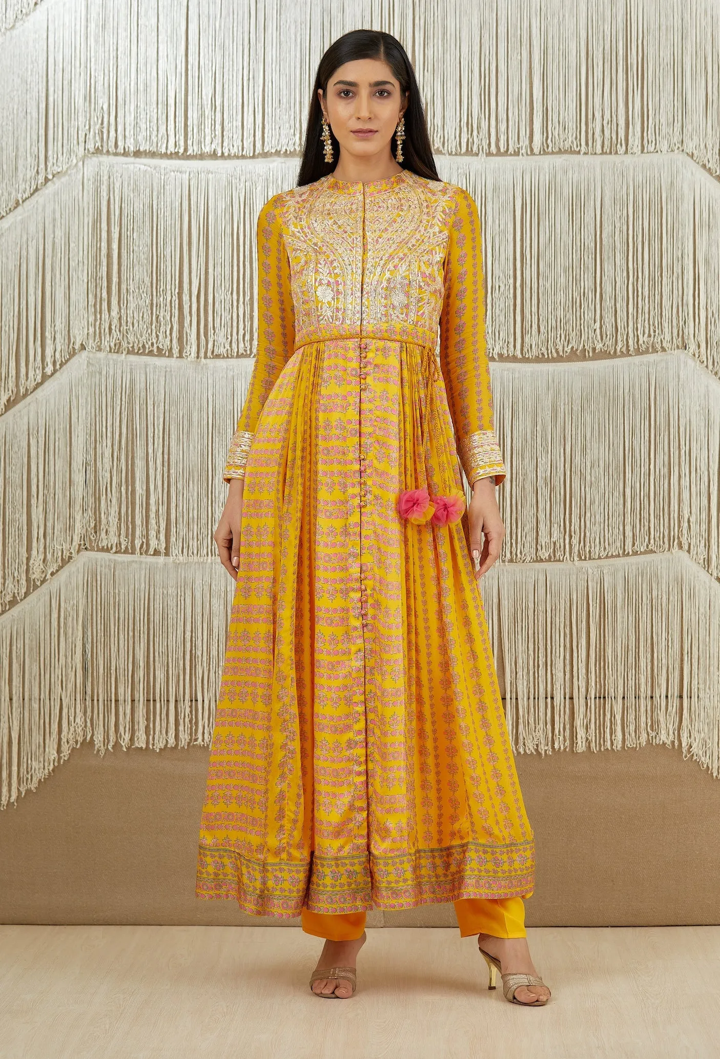 Mustard Yellow Embroidered Anarkali Set