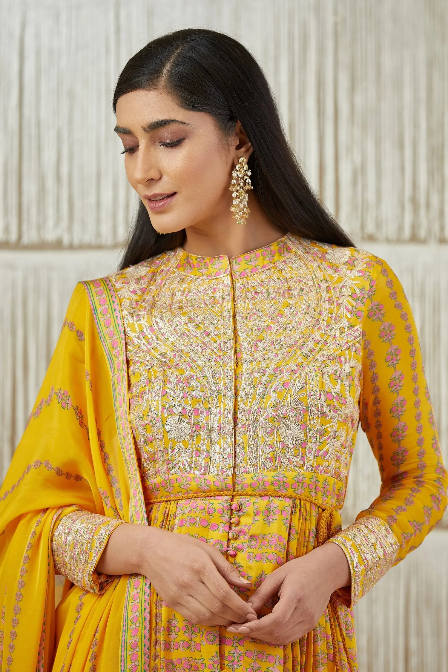 Mustard Yellow Embroidered Anarkali Set