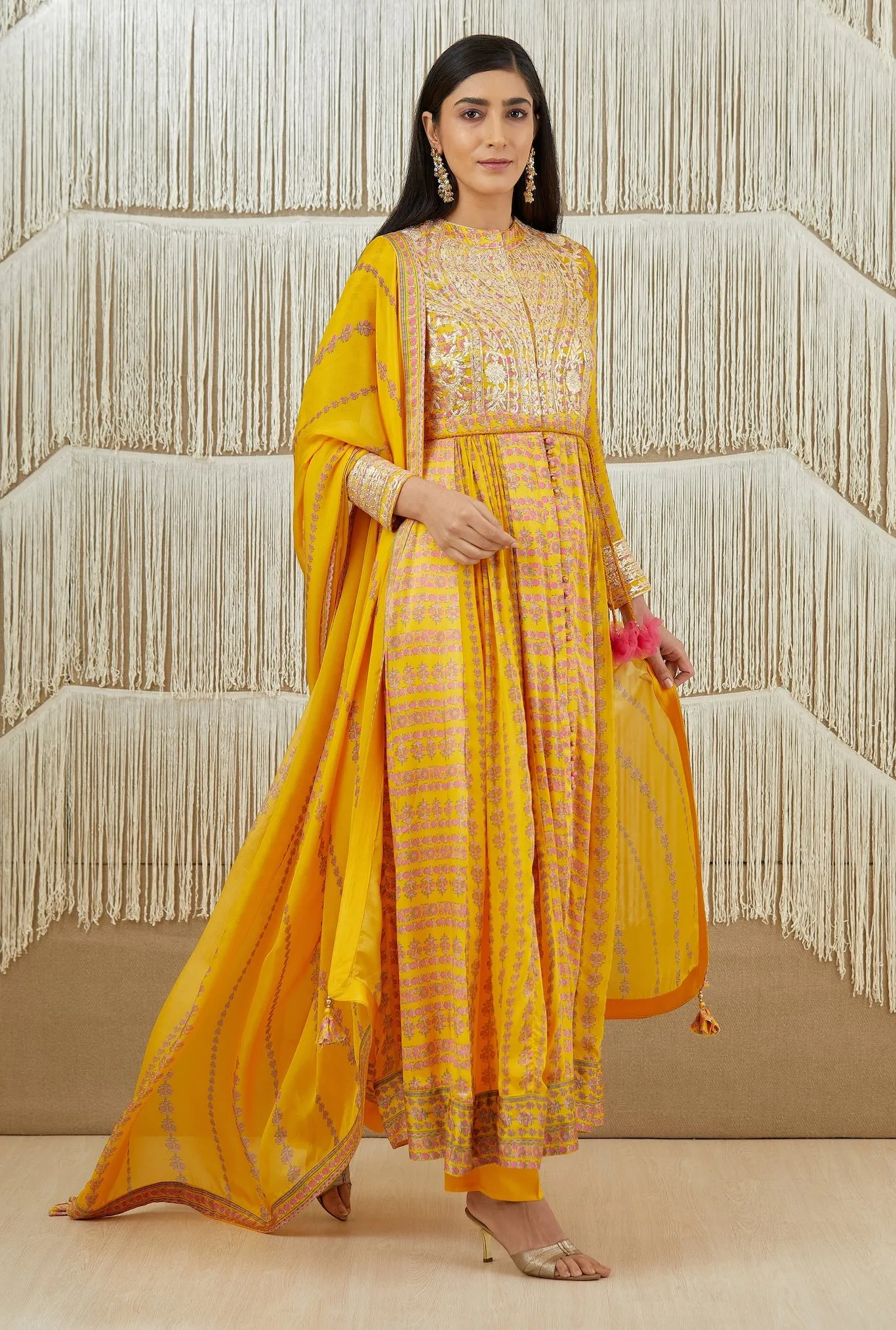 Mustard Yellow Embroidered Anarkali Set