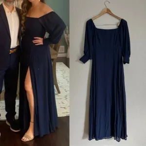 MWOT Feel the Romance Navy Blue Off-the-Shoulder Maxi Dress