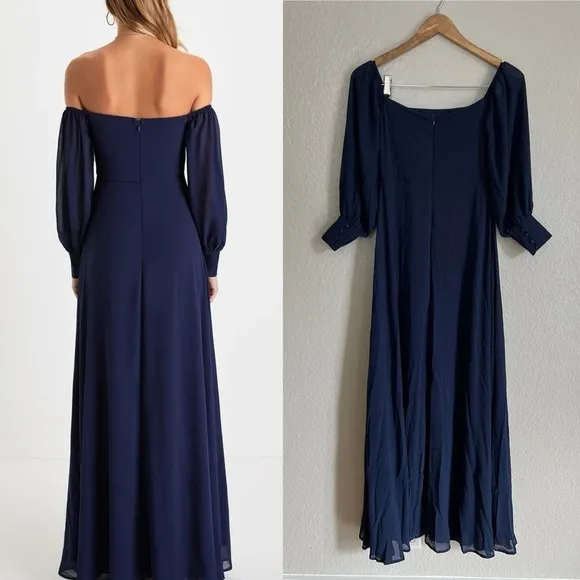 MWOT Feel the Romance Navy Blue Off-the-Shoulder Maxi Dress